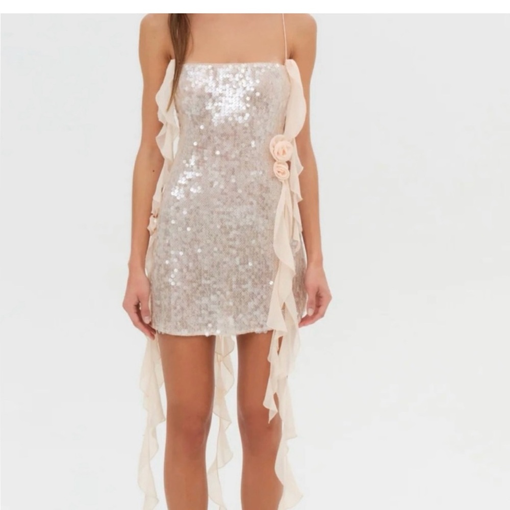 Sequin Strapless Dress with Ruffle Details